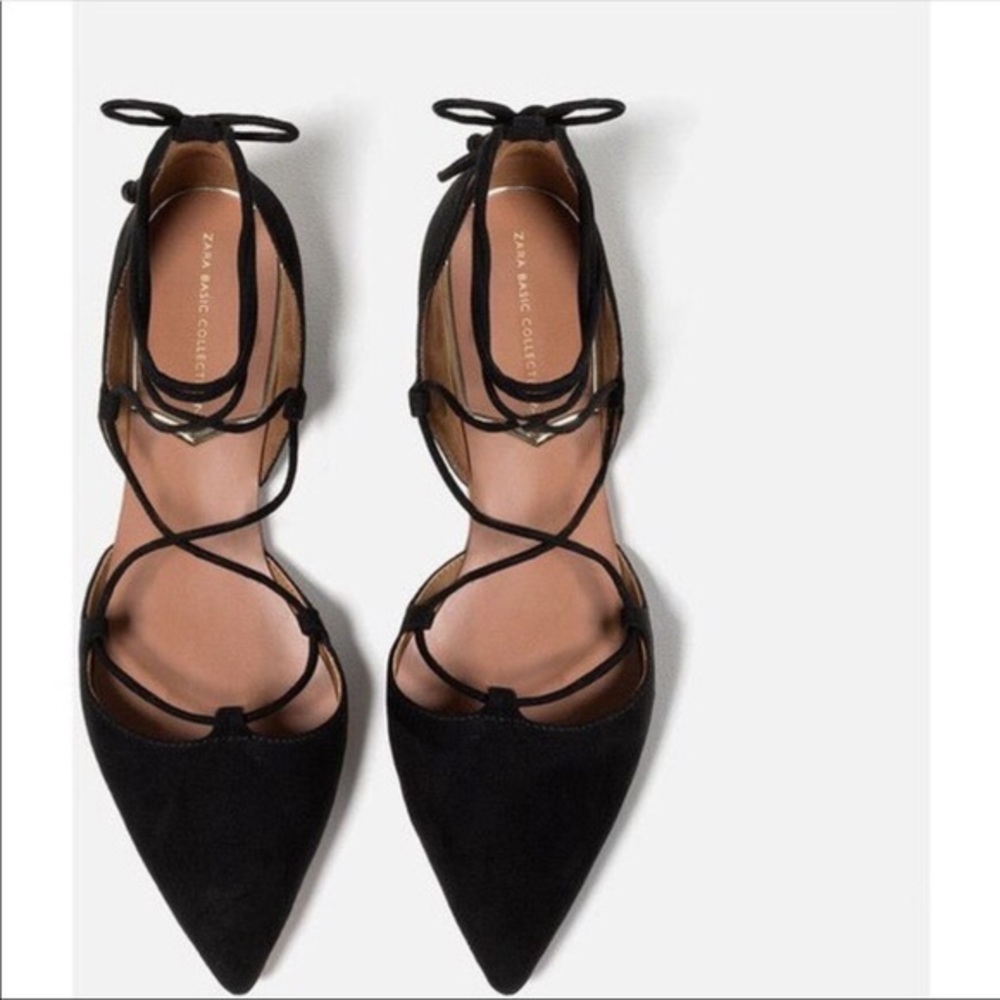 Zara flat lace up in black suede size 40